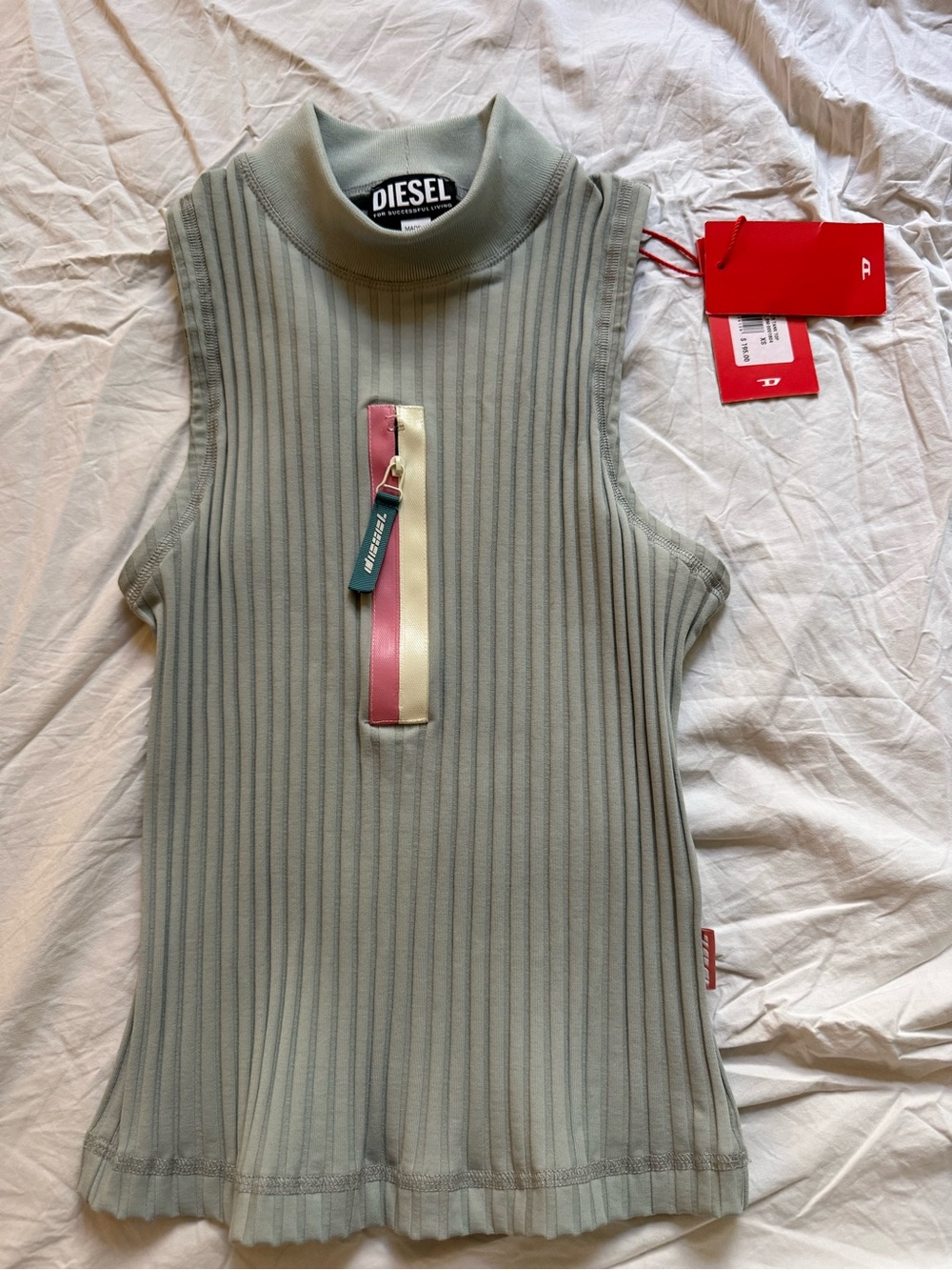 DIESEL Women’s grey Ribbed Sleeveless Turtleneck Top